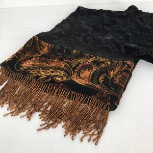 Womens Velvet Burnout Beaded Fringe Whimsical Fairycore Witchy Scarf Wrap
